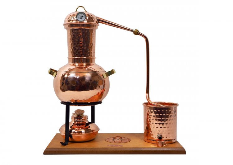 CopperGarden® Tischdestille Arabia 2 Liter - mit Spiritusbrenner &  Aromasieb und Thermometer [109.203.T] - 319,00 € - Legale Destille kaufen  vom Hersteller. Destillen für ätherische Öle oder zum Schnaps brennen.  Wasserbad Destillen 