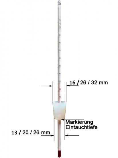 Destillier-Thermometer, 30 cm, mit großem Silikonstopfen Ø 26-32